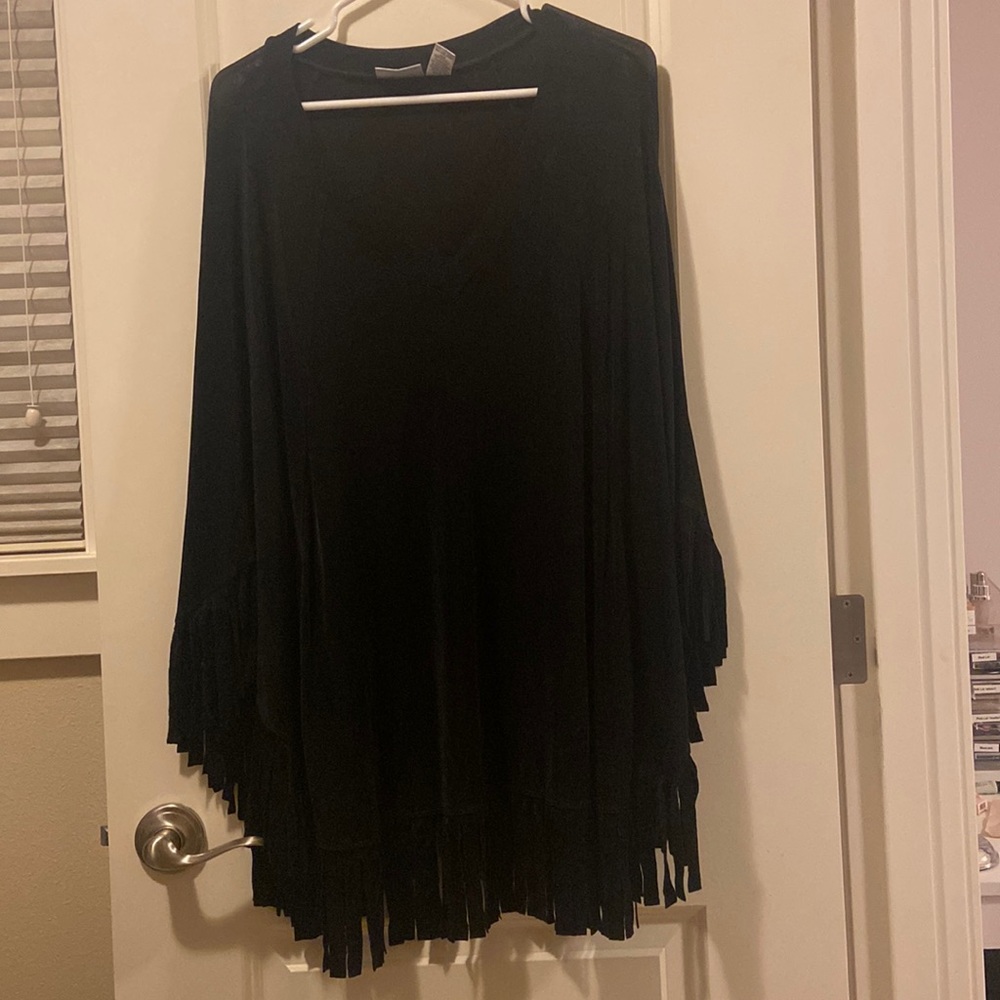 Chicos travelers black fringe shawl -S/M